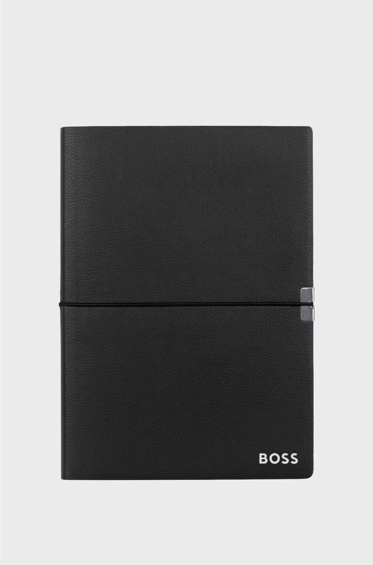 A5 NOTEBOOK IN BLACK FAUX LEATHER WITH ELASTICATED BAND