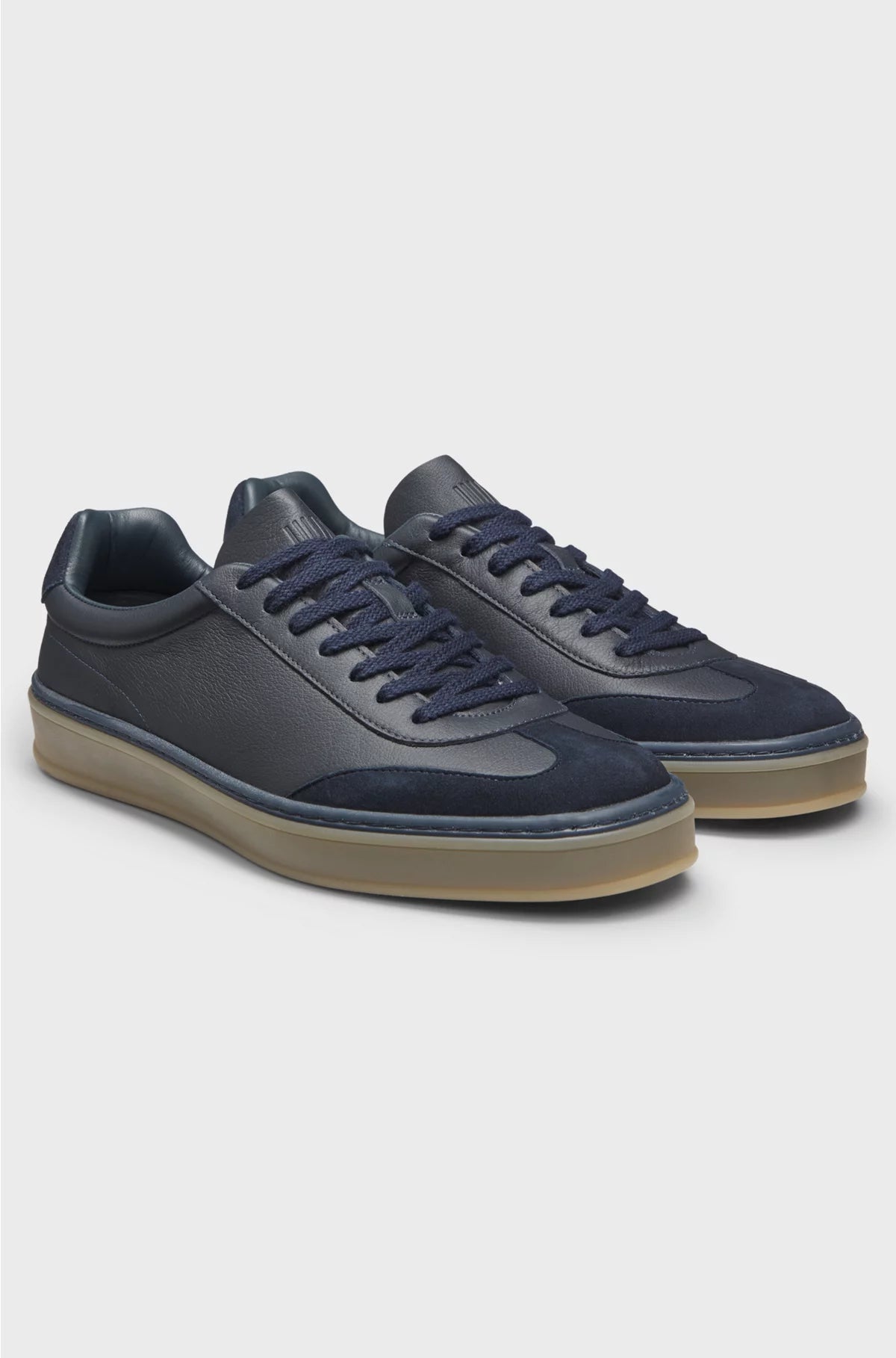 GRAINED-LEATHER TRAINERS WITH SUEDE TRIMS