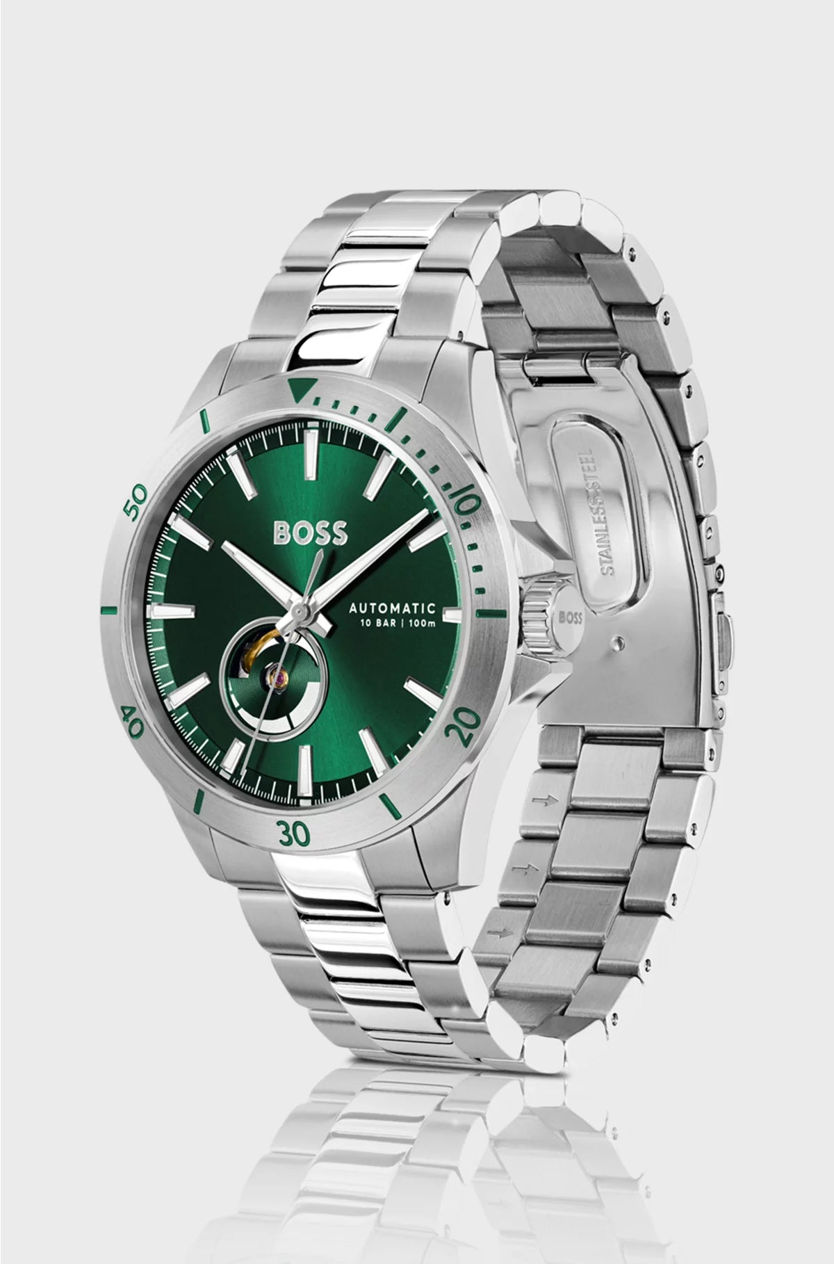 STAINLESS-STEEL AUTOMATIC WATCH WITH GREEN DIAL